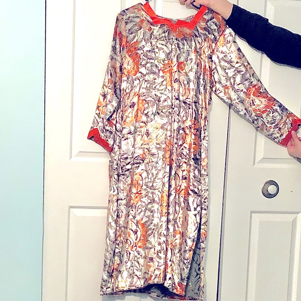 3 Piece Pakistan Velvet Kameez Silky Shalwar Georgette Dupata Orange/Gold/Silver